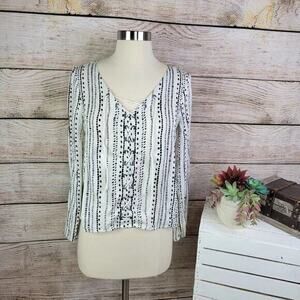 Cupcakes & Cashmere Womens Alexis Lace Up Top Size‎ XS White Black Printed Dot